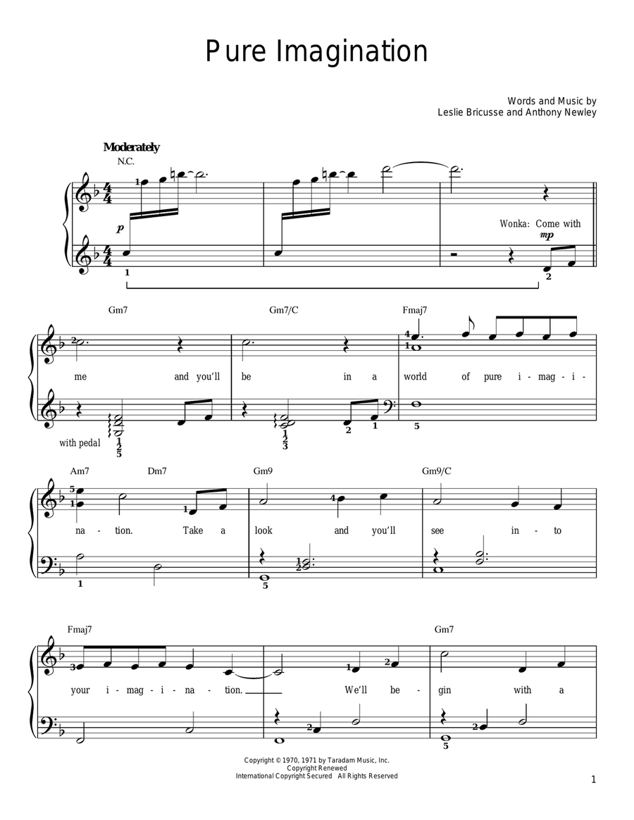 Pure Imagination Easy Piano scores gallery preview page 1
