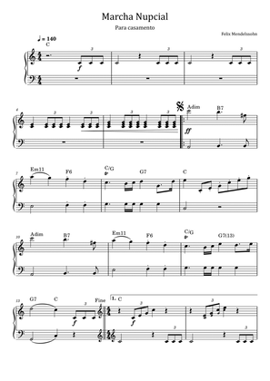 Mendelssohn - Marcha Nupcial - Para casamento - For Easy Piano With Chord