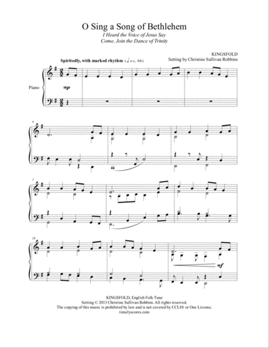 O Sing a Song of Bethlehem (Kingsfold) Piano Solo scores gallery preview page 1