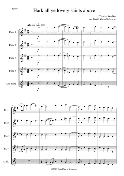 Hark all ye lovely saints above for flute quintet (4 flutes and 1 alto flute) image number null
