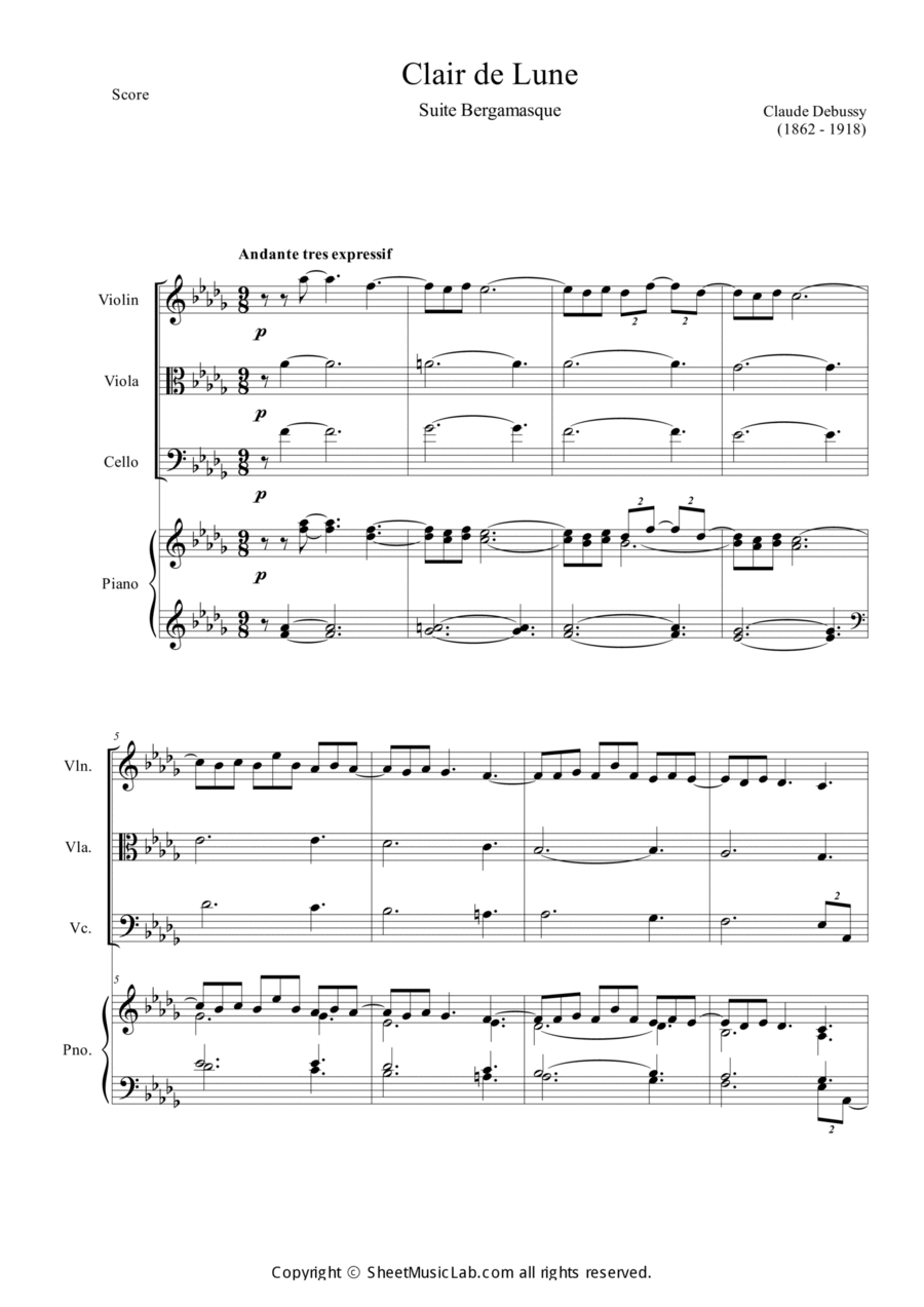 Clair de Lune Piano Quartet scores gallery preview page 1