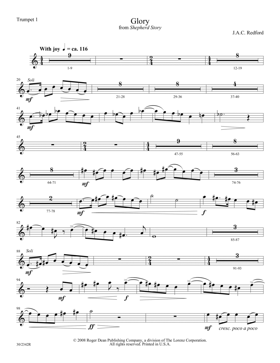 Glory - Bb Trumpet 1 Glory - Bb Trumpet 1 Choir scores gallery preview page 1