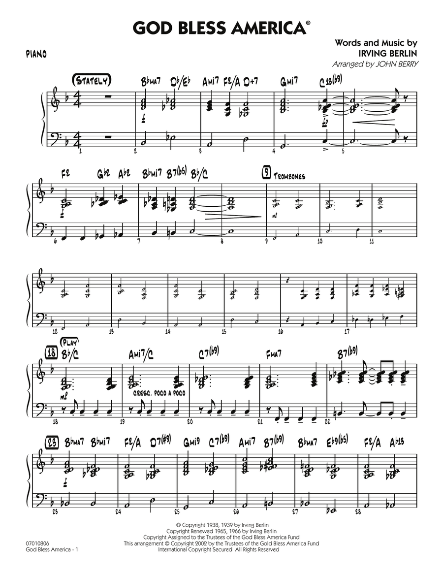 God Bless America - Piano Jazz Ensemble scores gallery preview page 1