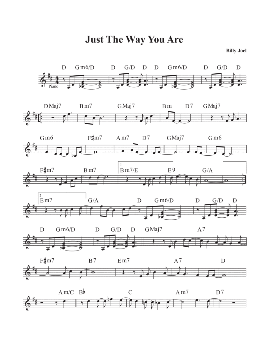 Just The Way You Are Piano, Vocal, Guitar scores gallery preview page 1