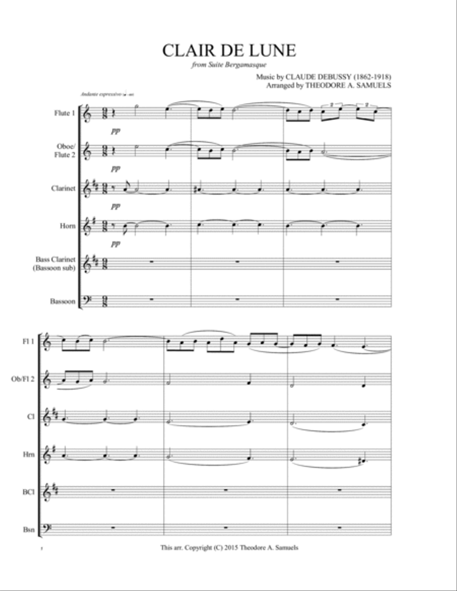 Clair de Lune from Suite Bergamasque Woodwind Quintet scores gallery preview page 2
