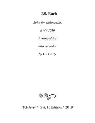 Book cover for Suite for violoncello, BWV 1010 (arrangement for alto recorder)