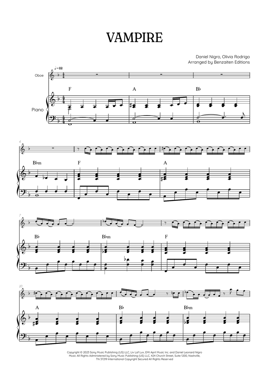 Vampire Piano scores gallery preview page 1