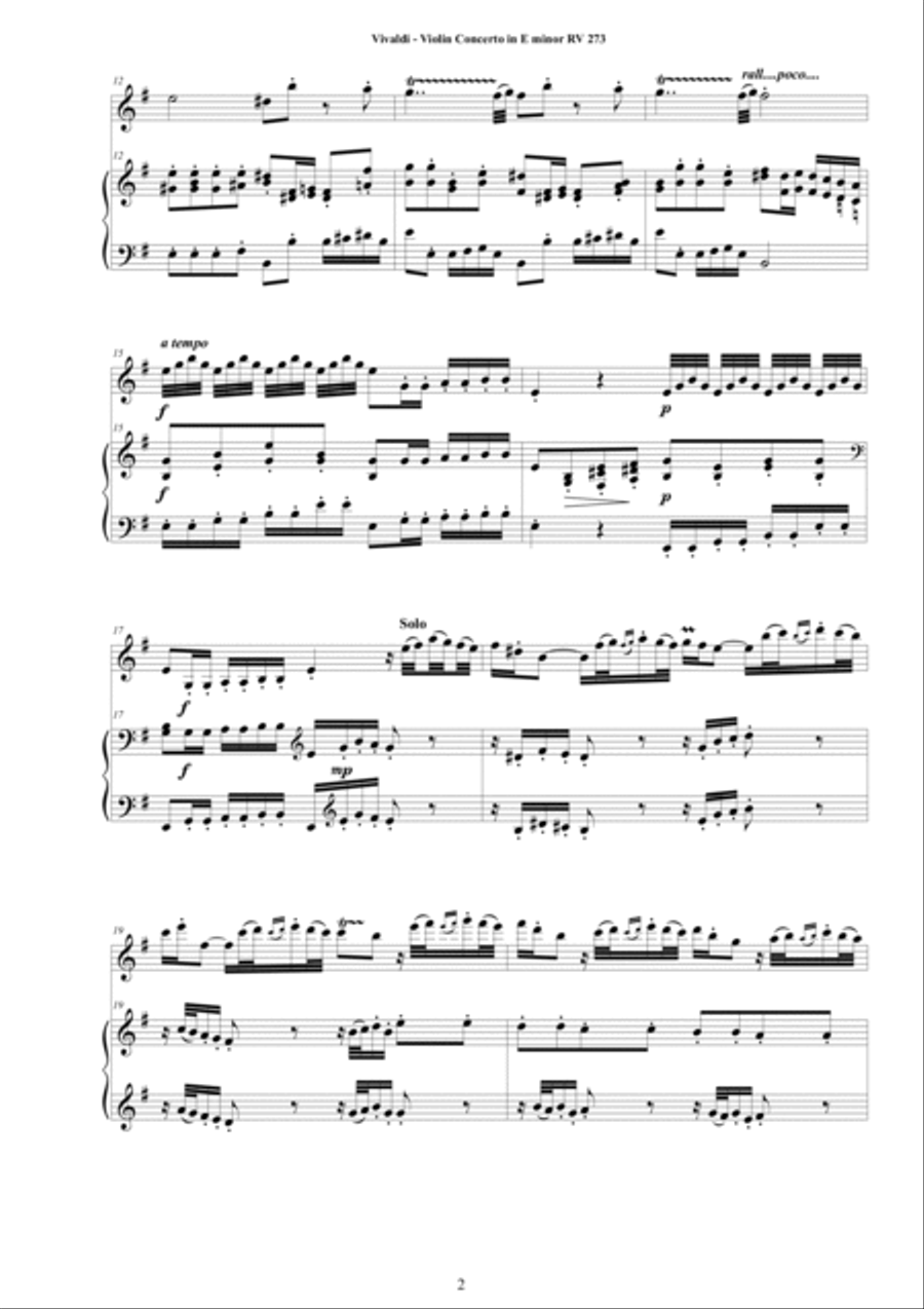 Vivaldi - Violin Concerto in E minor RV 273 for Violin and Cembalo (or Piano) String Duet scores gallery preview page 2