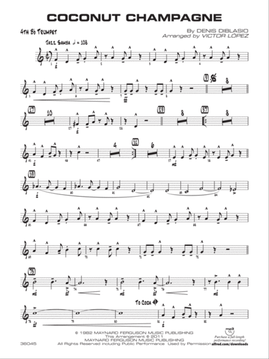 Coconut Champagne: 4th B-flat Trumpet Jazz Ensemble scores gallery preview page 1