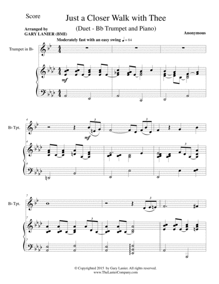 JUST A CLOSER WALK WITH THEE (Duet – Bb Trumpet and Piano/Score and Parts) image number null