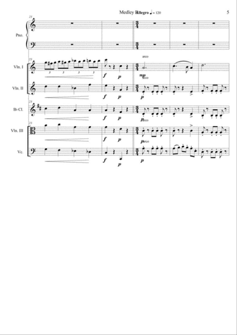 Medley B.Conjunt de tres peses de nivell iniciació per a piano amb acompanyament d'orquestra de cor Small Ensemble scores gallery preview page 5