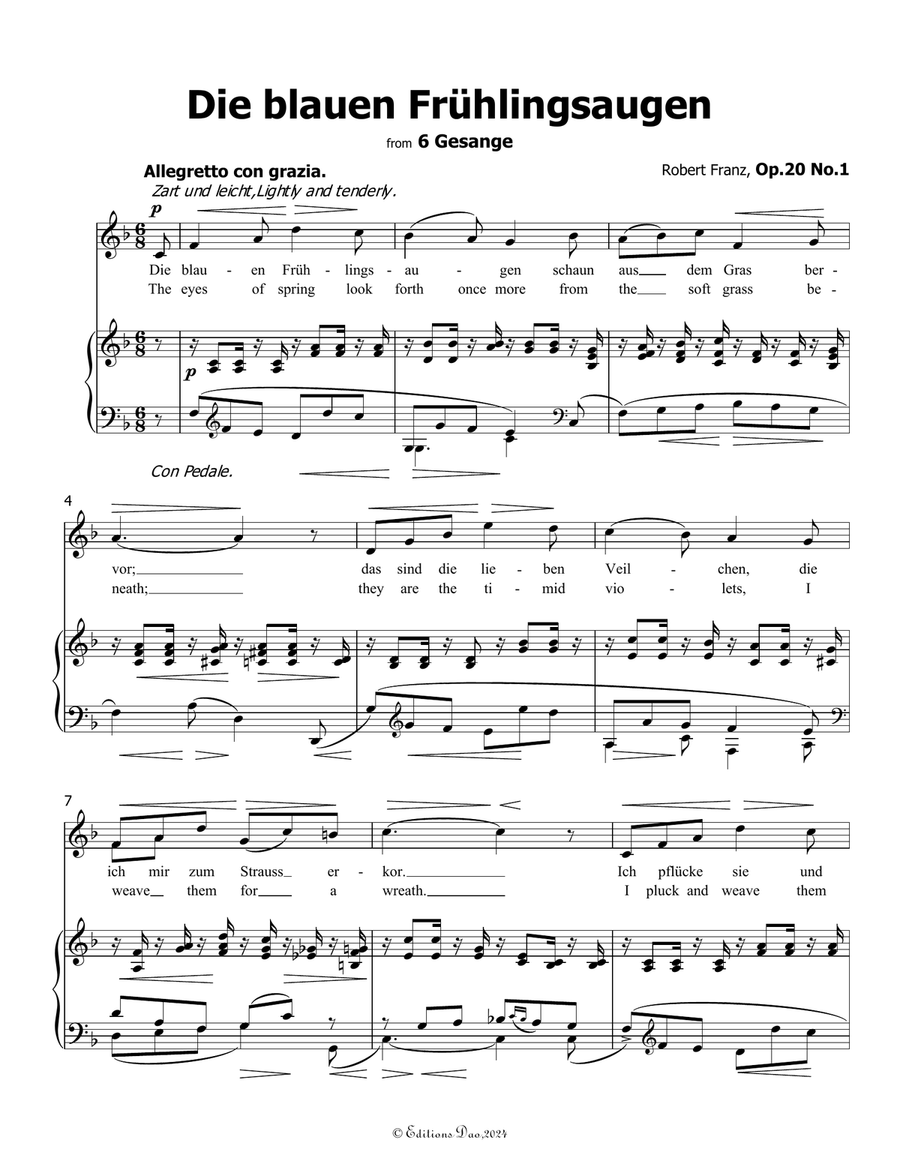 Die blauen Fruhlingsaugen, by Robert Franz, in F Major Voice scores gallery preview page 3