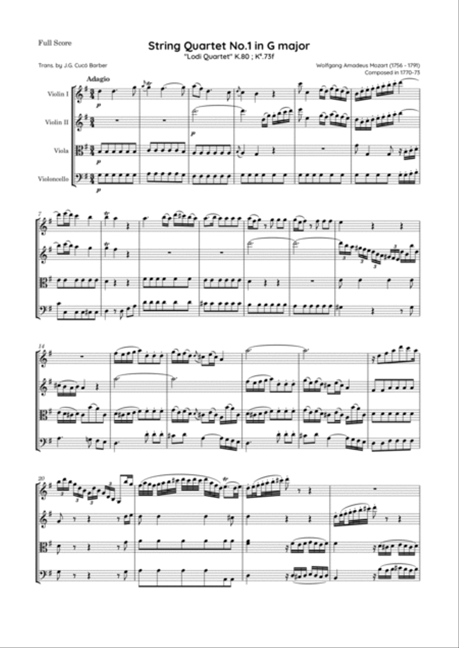 Mozart - String Quartet No.1 in G major, K.80 ; K⁶.73f String Quartet scores gallery preview page 2