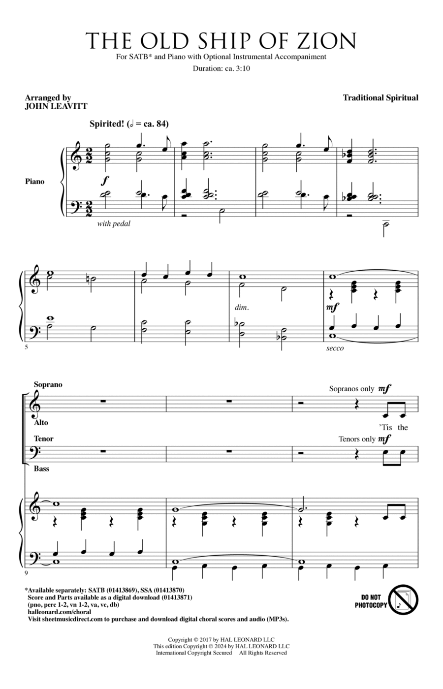 The Old Ship Of Zion (arr. John Leavitt) 4-Part scores gallery preview page 1