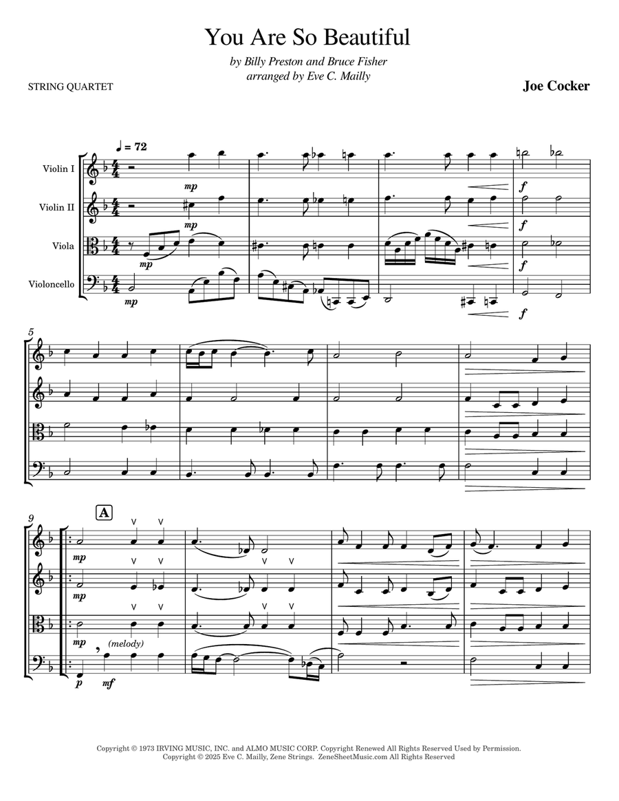 You Are So Beautiful String Quartet scores gallery preview page 1