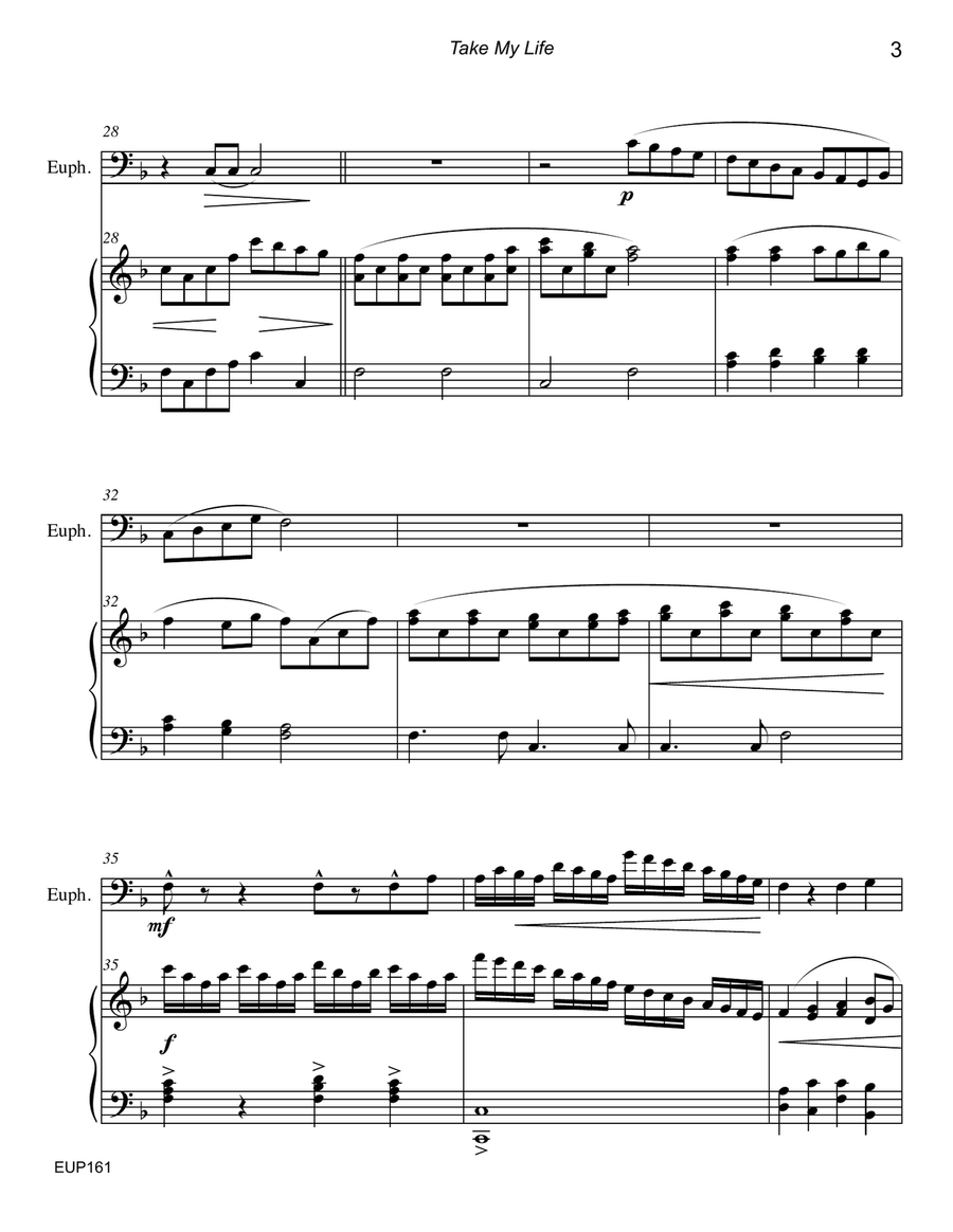 TAKE MY LIFE AND LET IT BE - EUPHONIUM SOLO (Trombone/Baritone TC) with Piano image number null