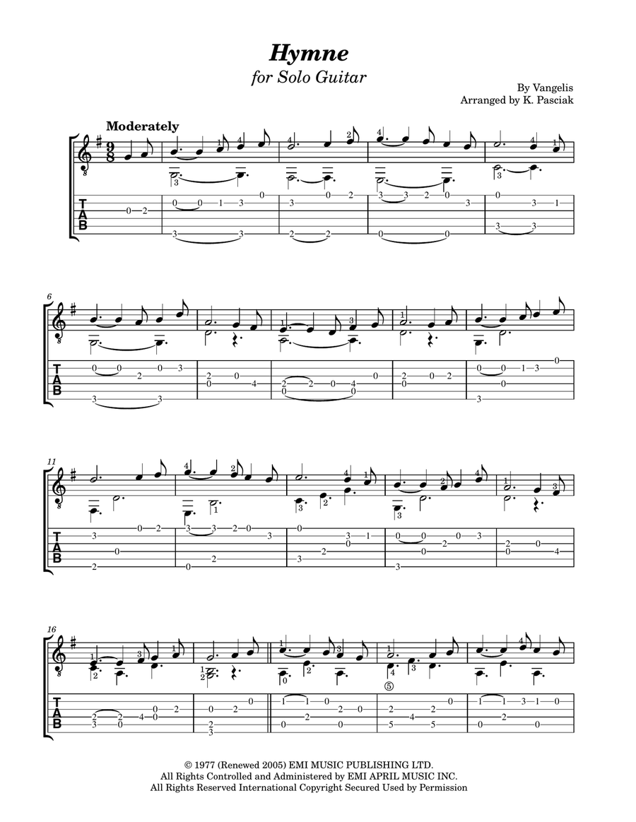 Hymne Acoustic Guitar scores gallery preview page 1