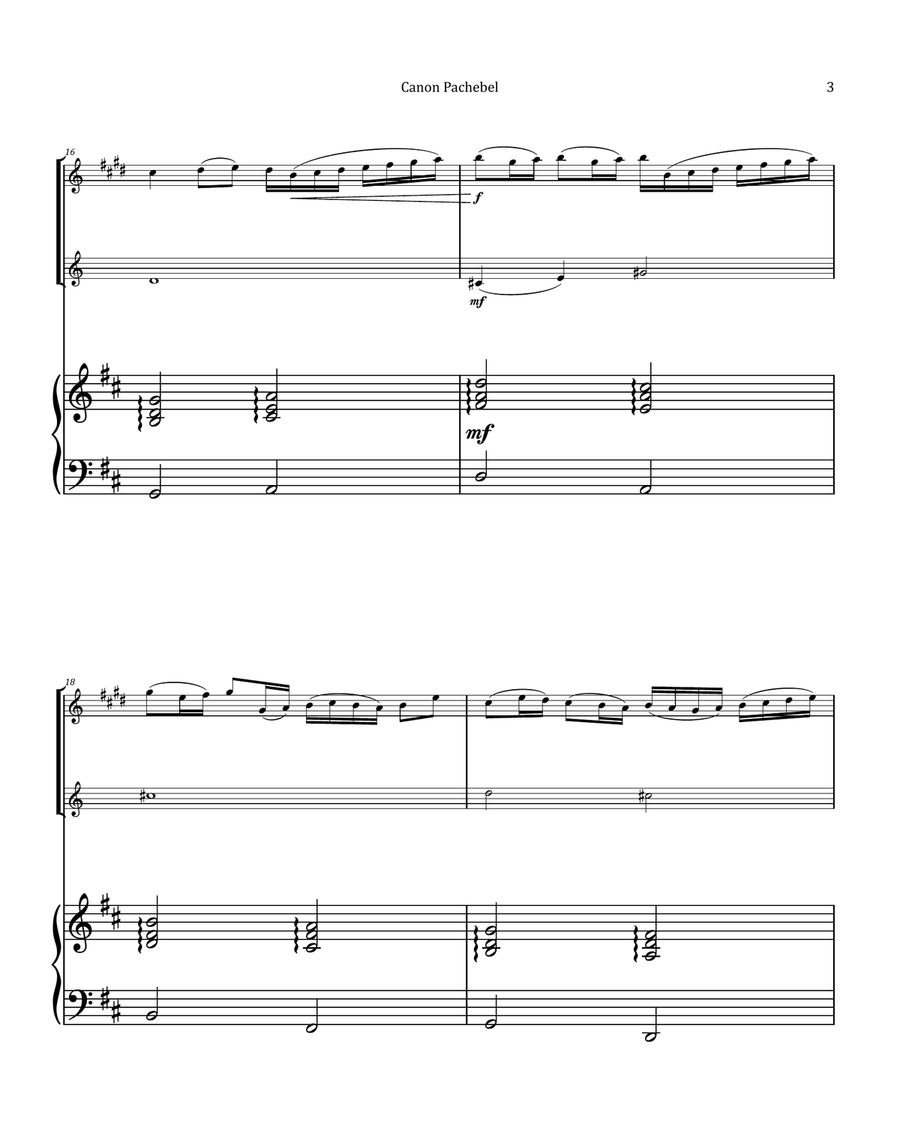 Canon by Pachelbel - Trumpet and French Horn Duet with Piano Brass Duet scores gallery preview page 3