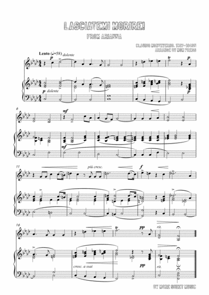 Monteverdi-Lasciatemi morire!,for Violin and Piano image number null