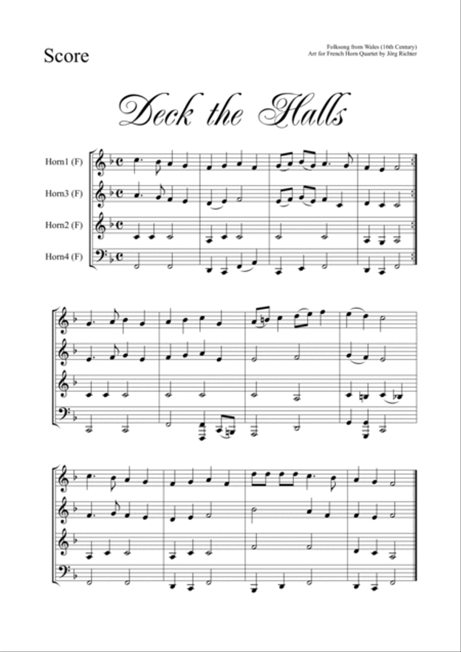 Deck the Halls (Christmas Carol) for French Horn Quartet Brass Quartet scores gallery preview page 2