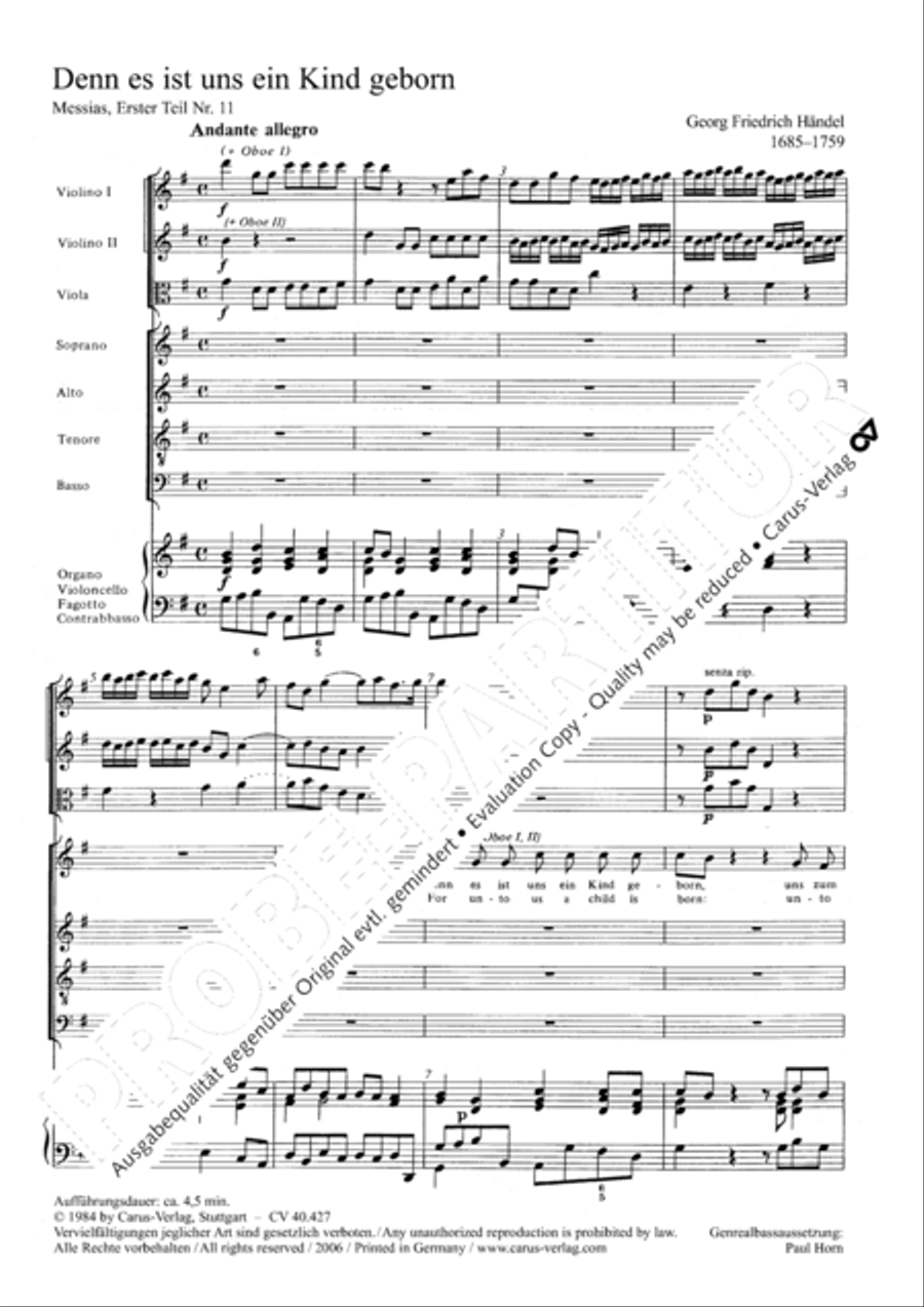 For unto us a child is born (Denn es ist uns ein Kind geboren) 4-Part scores gallery preview page 4
