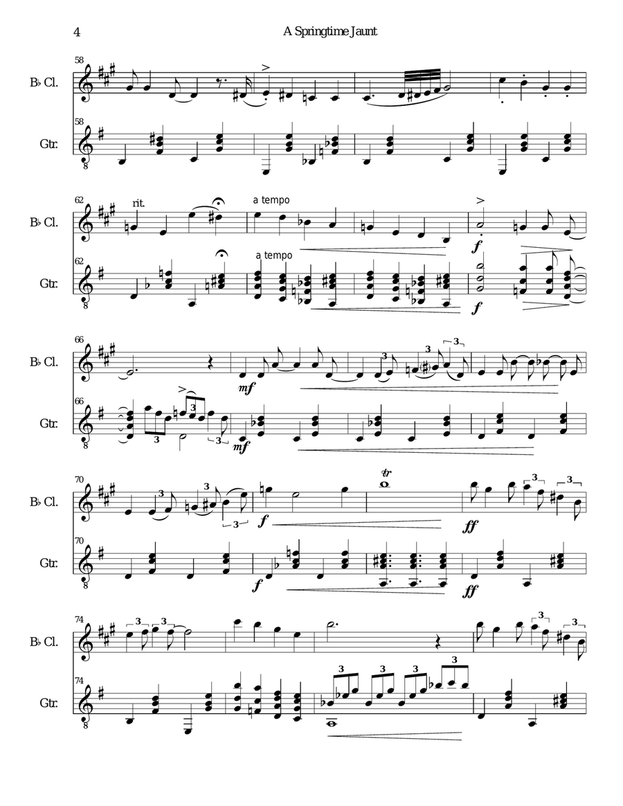 A Springtime Jaunt for clarinet and guitar Clarinet scores gallery preview page 4