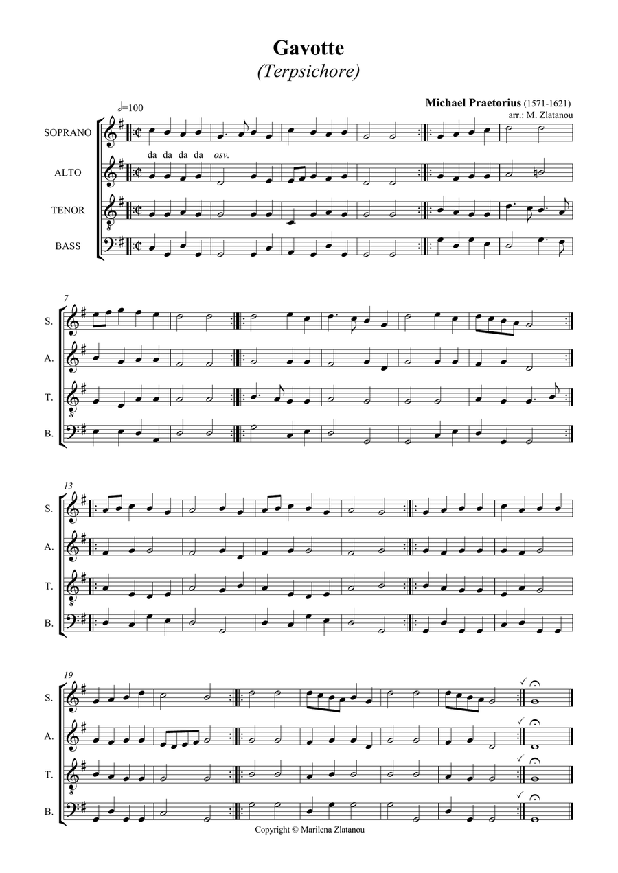 M. Praetorius: Five Dances from TERPSICHORE, for SATB choir a cap. 4-Part scores gallery preview page 1