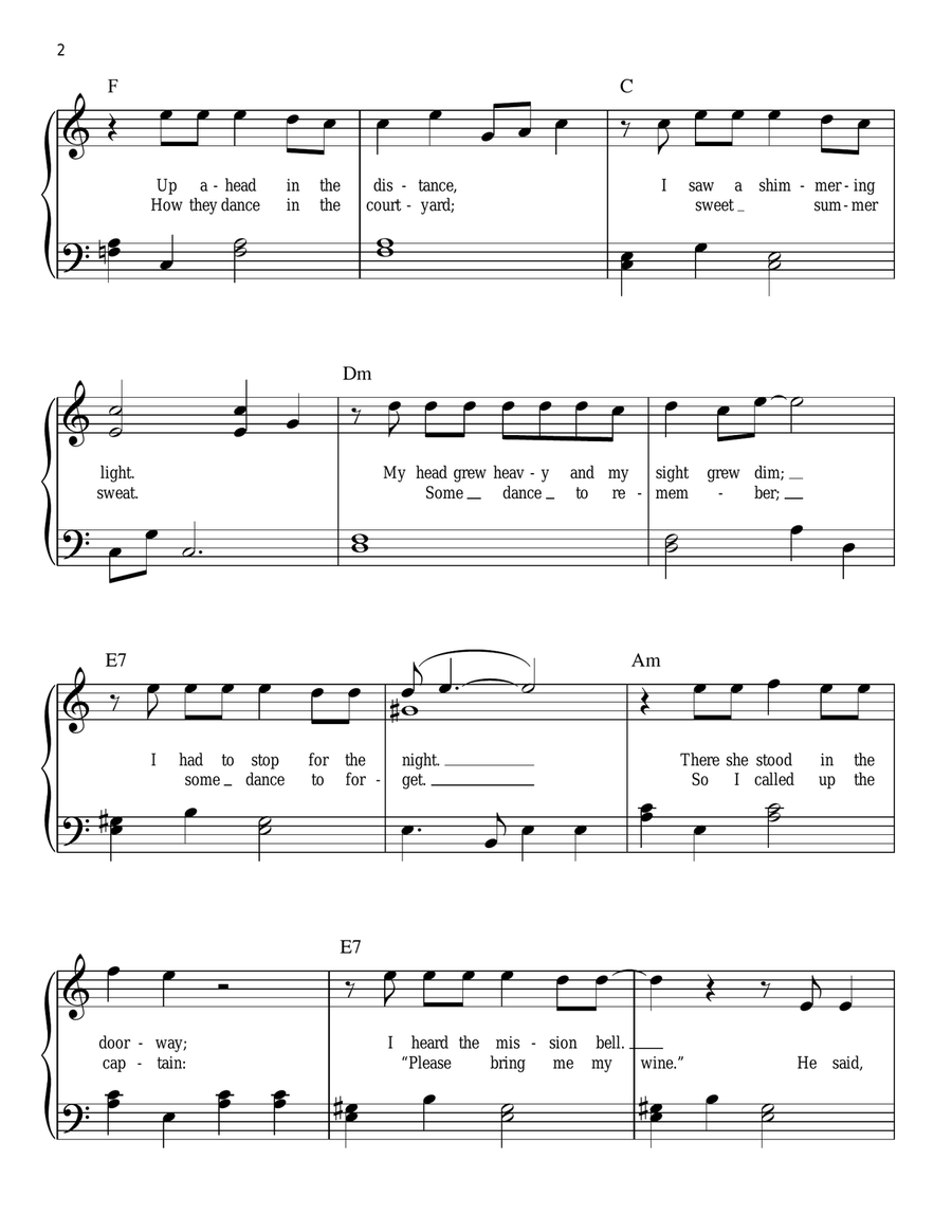 Hotel California Hotel California Easy Piano scores gallery preview page 2