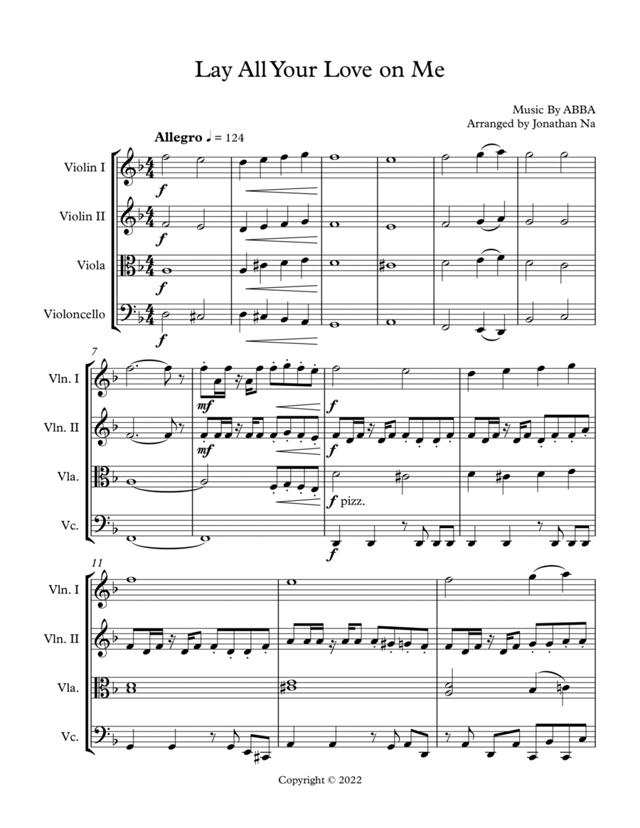 Lay All Your Love On Me String Quartet scores gallery preview page 1