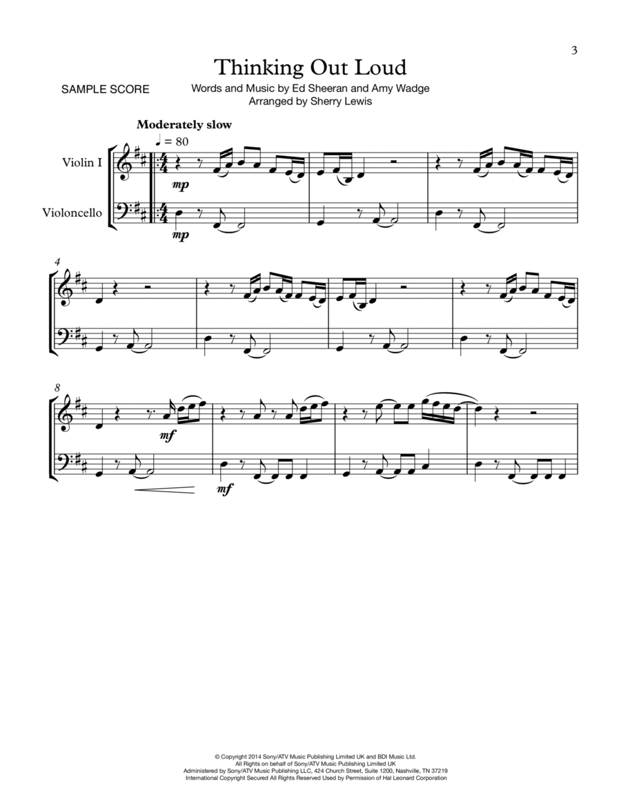 Thinking Out Loud String Duet scores gallery preview page 1