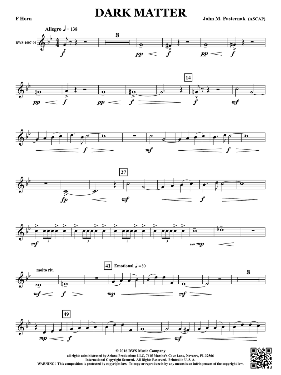 Dark Matter: 1st F Horn Horn scores gallery preview page 1