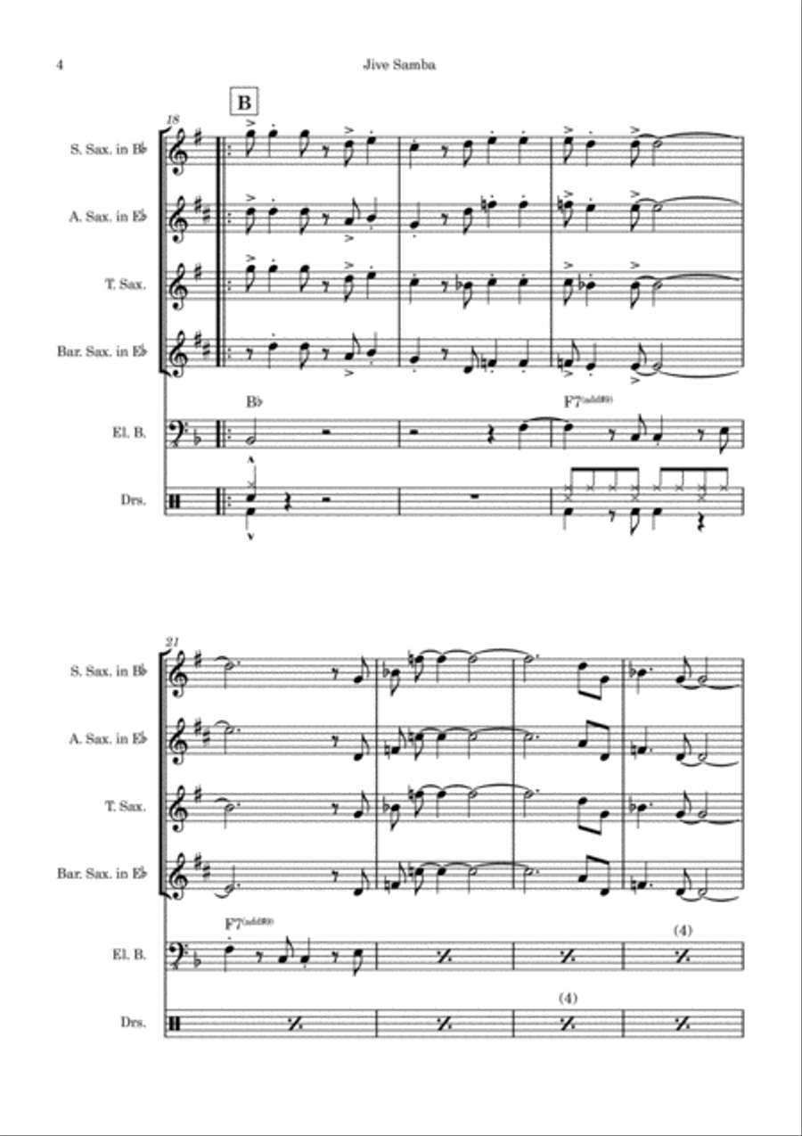 The Jive Samba Saxophone Quartet scores gallery preview page 5