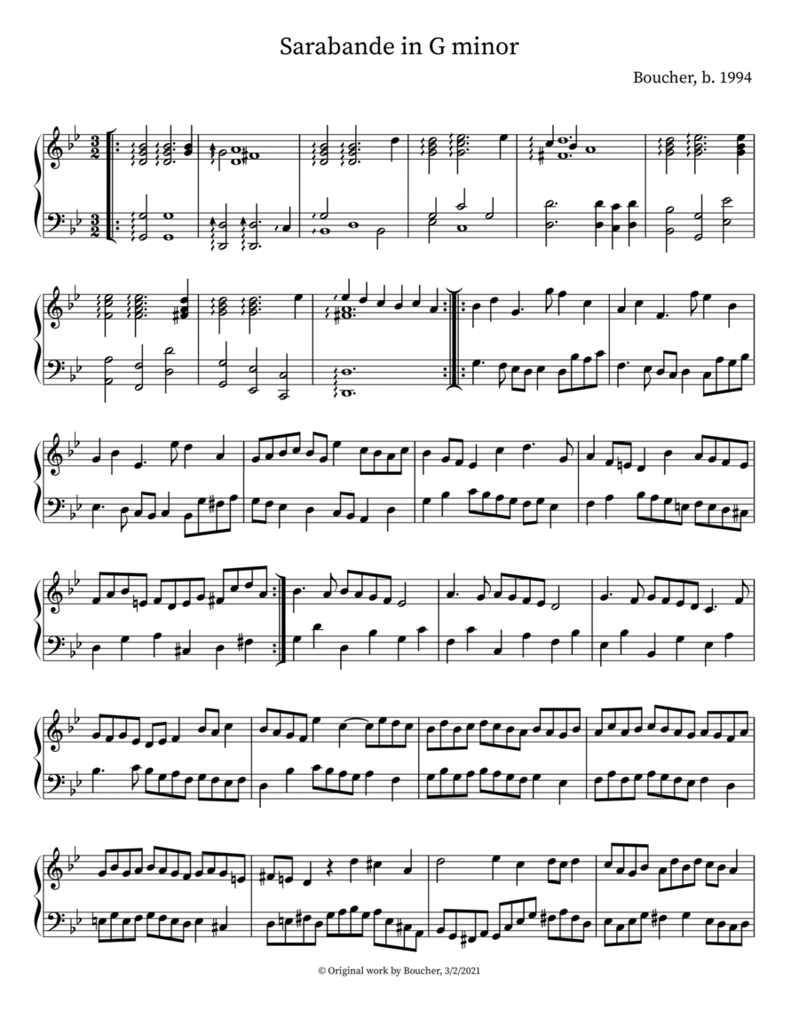 Sarabande in G Minor Harpsichord scores gallery preview page 1