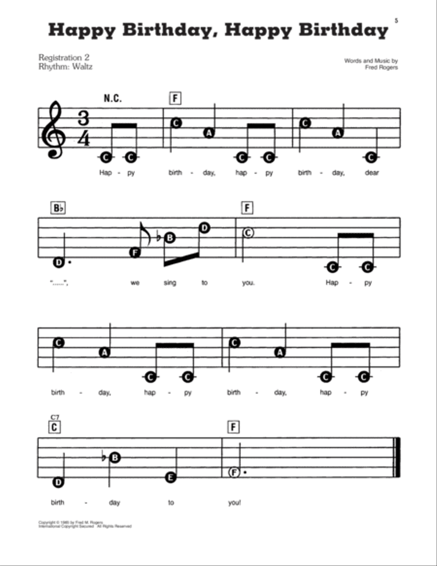 Happy Birthday, Happy Birthday (from Mister Rogers' Neighborhood) Electronic Keyboard scores gallery preview page 1