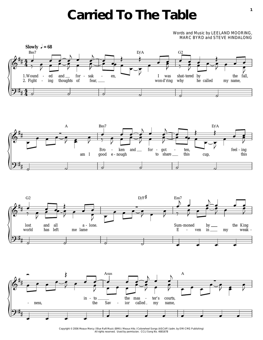 Carried To The Table Piano, Vocal, Guitar scores gallery preview page 1