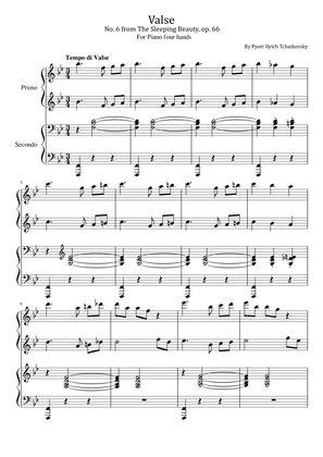 Valse - Waltz No. 6 from The Sleeping Beauty, op. 66 - For Piano four hands
