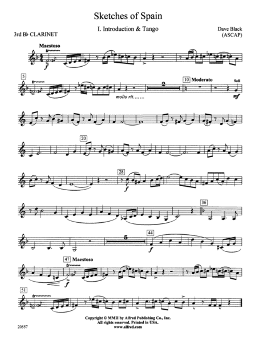 Sketches of Spain: 3rd B-flat Clarinet Concert Band scores gallery preview page 1