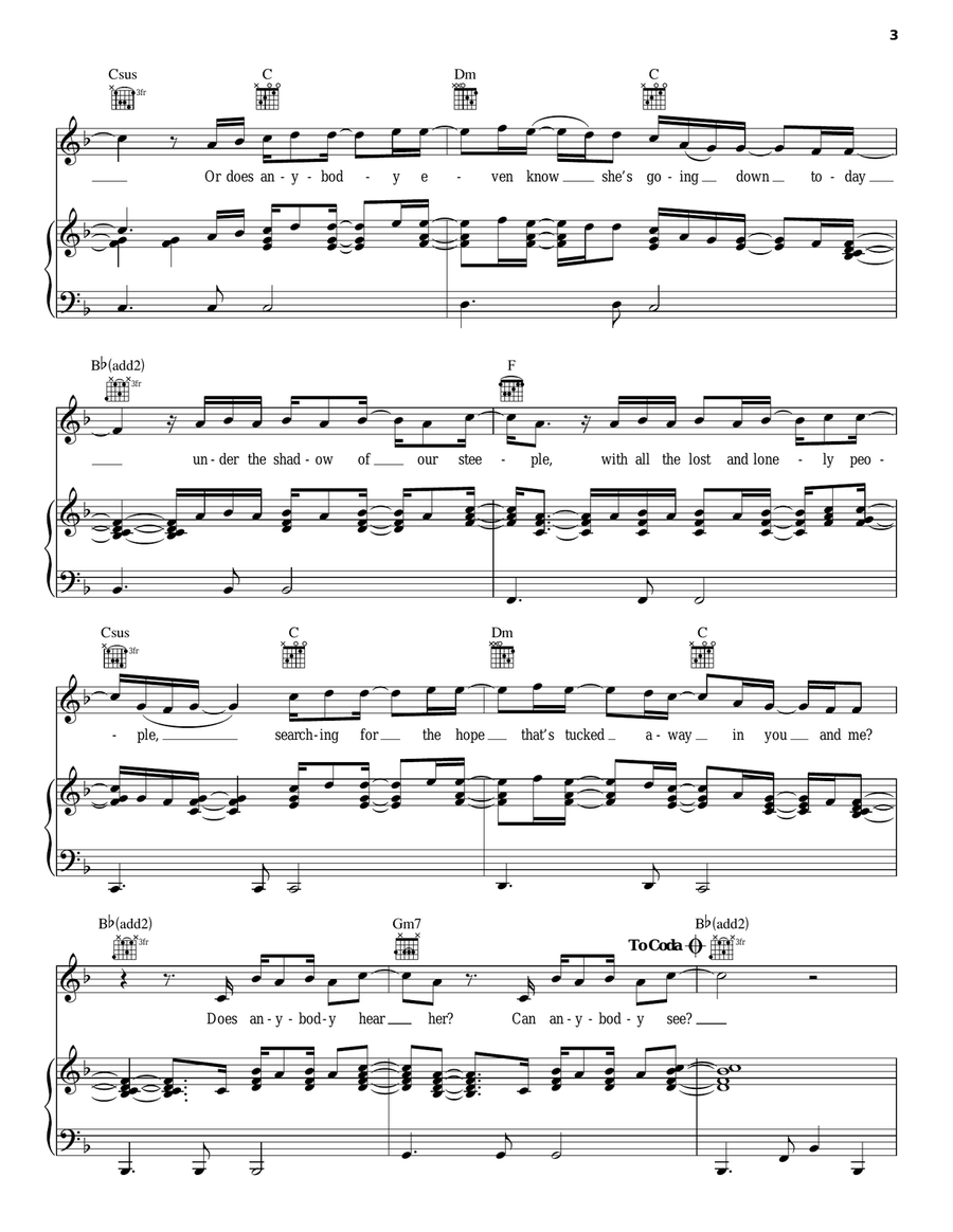 Does Anybody Hear Her Piano, Vocal, Guitar scores gallery preview page 3