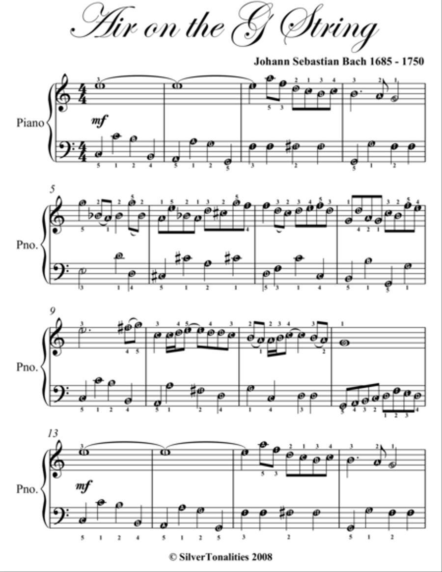 Air on the G String Easy Piano Sheet Music Easy Piano scores gallery preview page 2