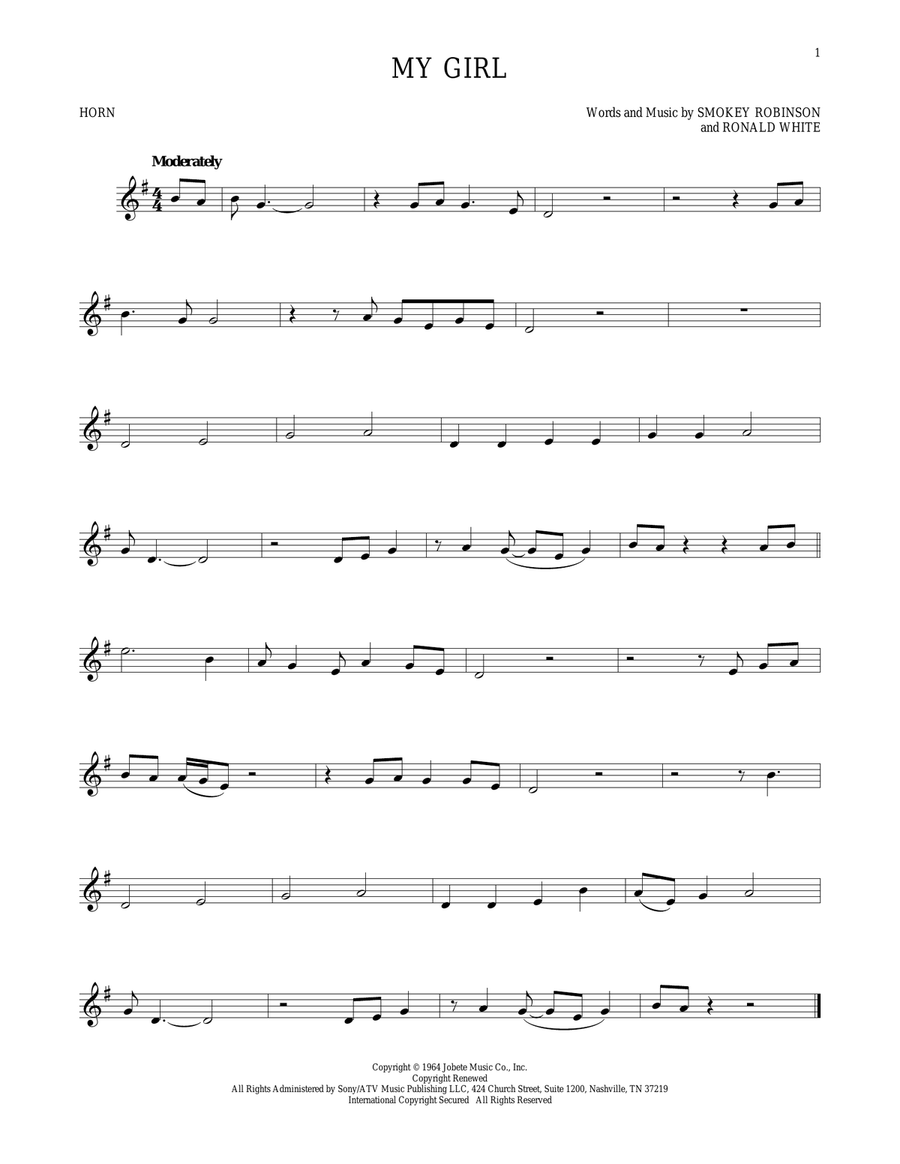 My Girl My Girl Horn Solo scores gallery preview page 1