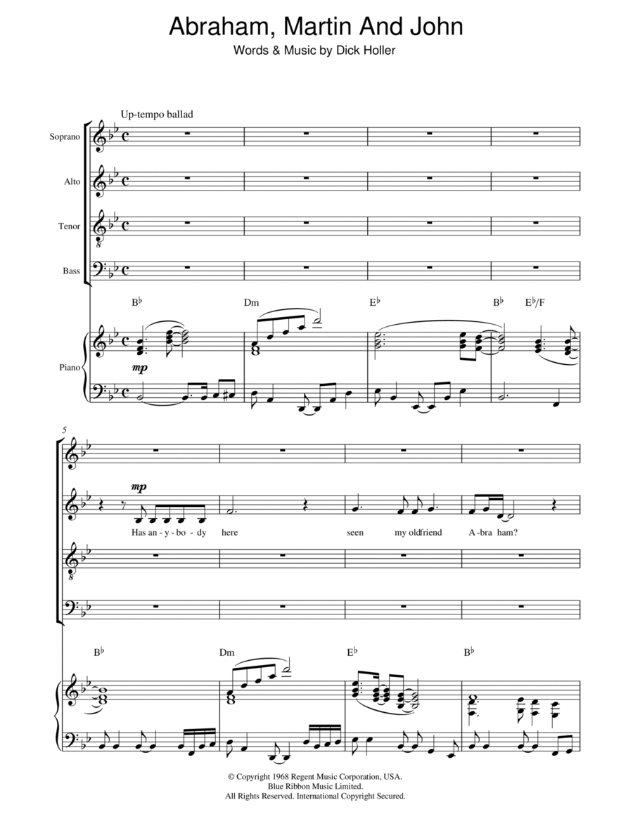 Abraham, Martin And John 4-Part scores gallery preview page 1