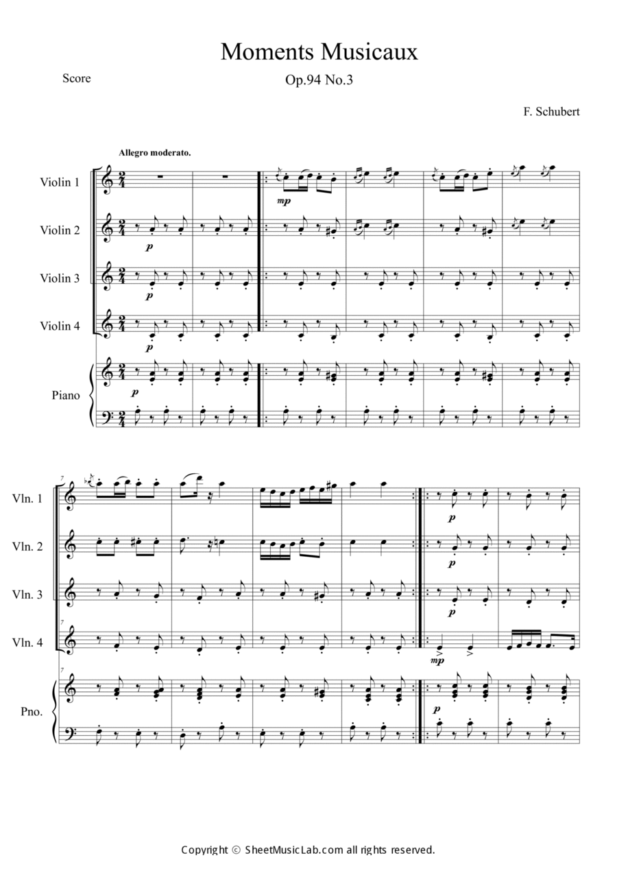 Moments Musicaux No.3 in Am Piano Quintet scores gallery preview page 1