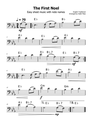 The First Noel - (Eb Major - with note names)