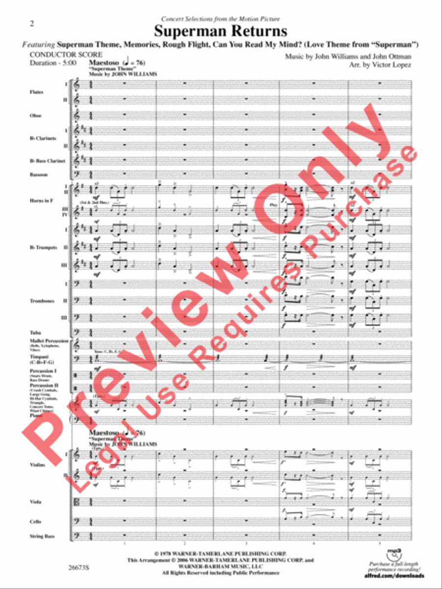 Superman Returns, Concert Selections from Full Orchestra scores gallery preview page 3