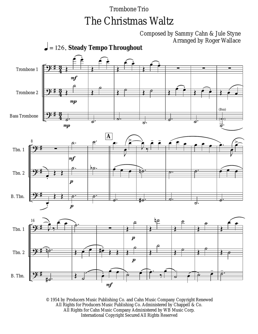The Christmas Waltz Trombone Trio scores gallery preview page 1