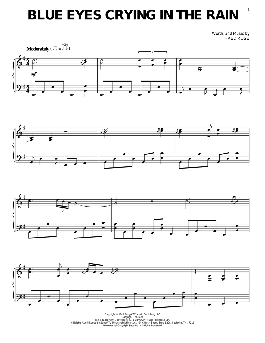 Blue Eyes Crying In The Rain Piano Solo scores gallery preview page 1