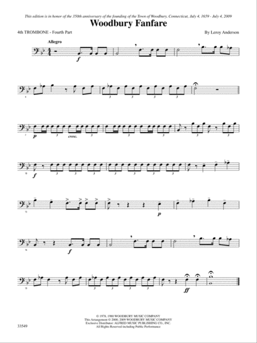 Woodbury Fanfare: 4th Trombone Brass Quartet scores gallery preview page 1