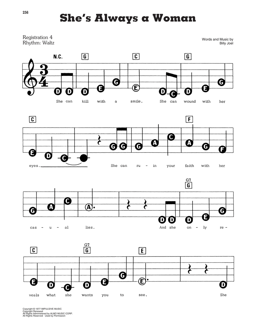She's Always A Woman Electronic Keyboard scores gallery preview page 1