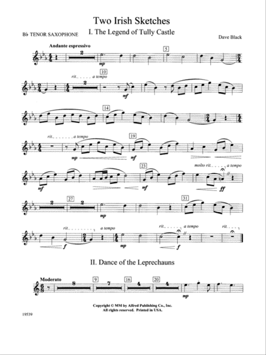 Two Irish Sketches: B-flat Tenor Saxophone Concert Band scores gallery preview page 1