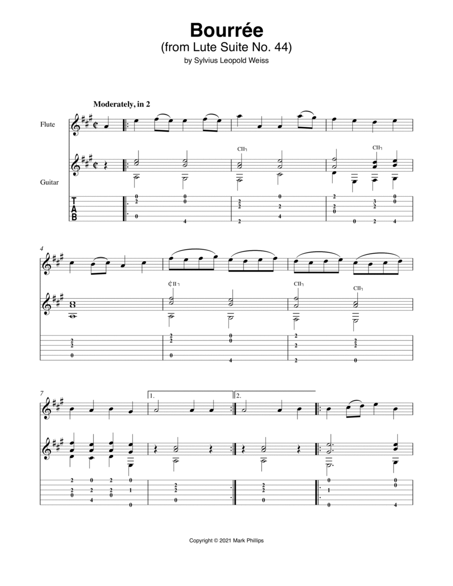 Bourrée (from Lute Suite No. 44) Flute scores gallery preview page 1